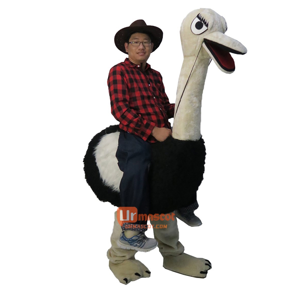 A man riding an ostrich Cartoon Mascot Costume Plush with Mask