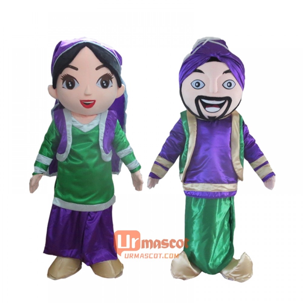 Arabian Women Men Mascot Cartoon Costume
