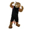 Black Coat Sport Brown Muscle Leopard Cartoon Mascot Costume Plush with Mask