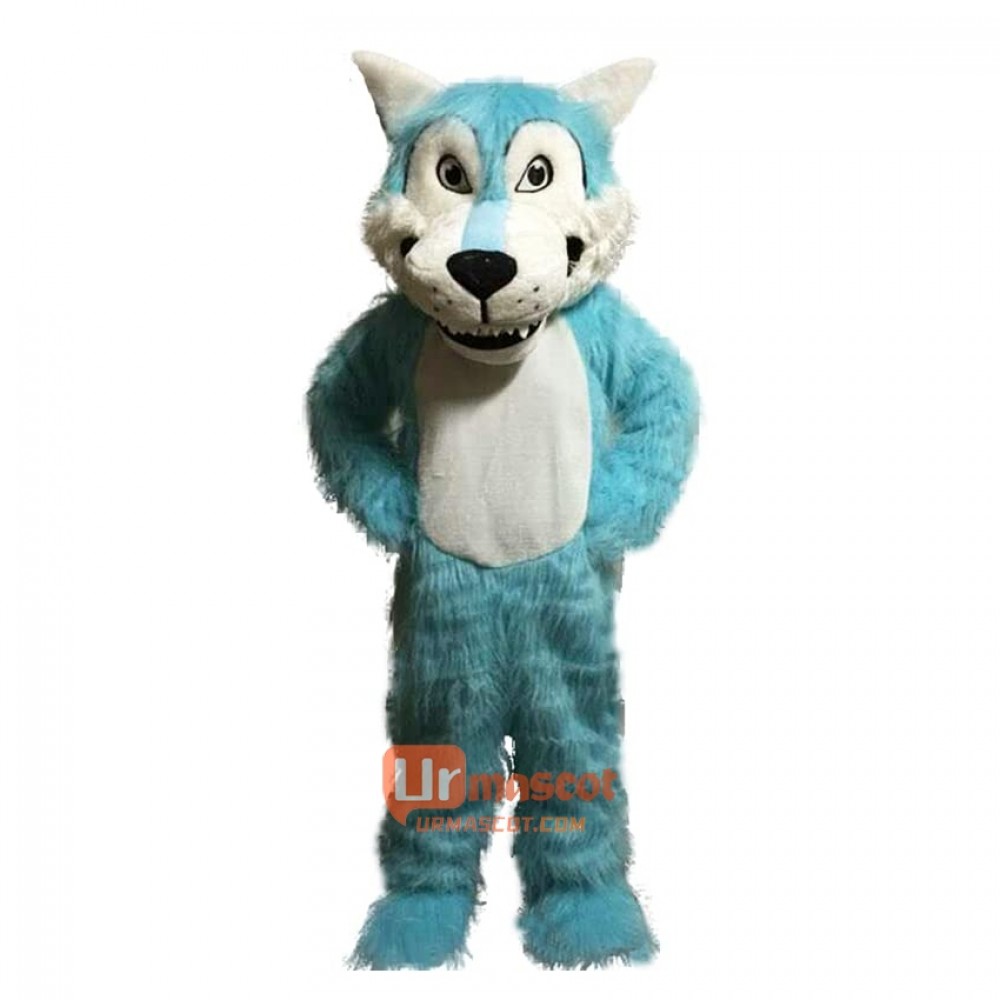 Blue big mouth Wolf Cartoon Mascot Costume Plush with Mask