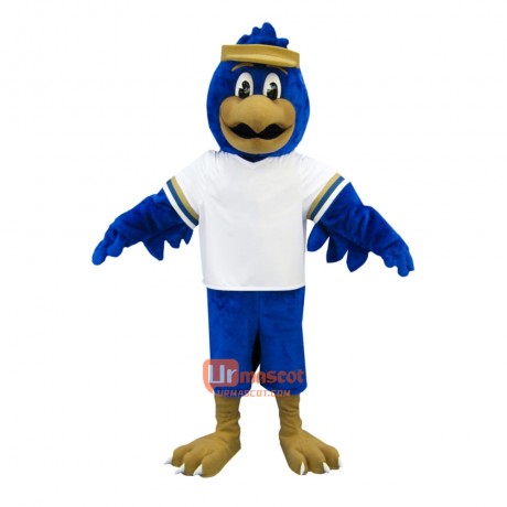 Blue Friendly Falcon Cartoon Mascot Costume