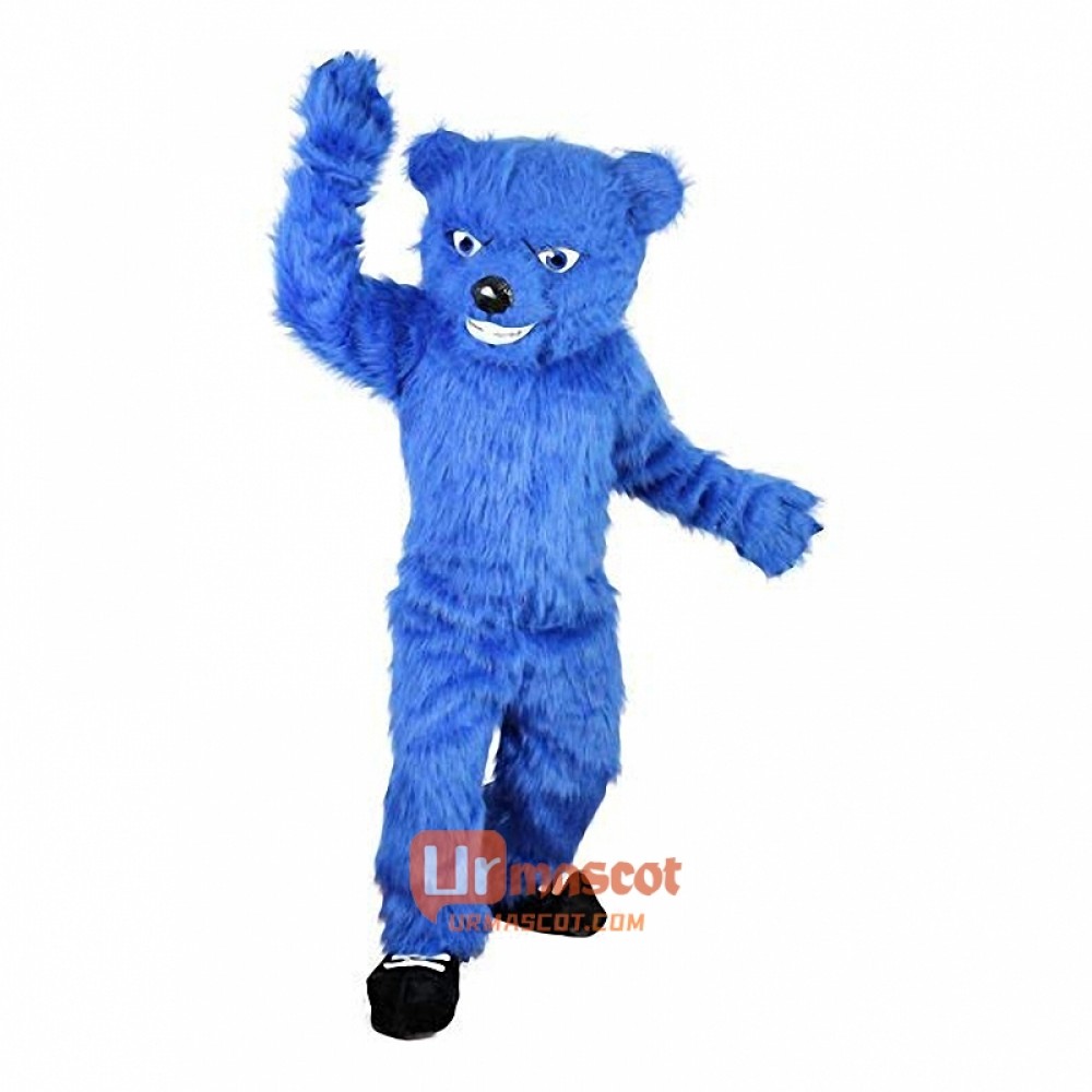Blue Long Hairy Bear Cartoon Mascot Costume Plush with Mask