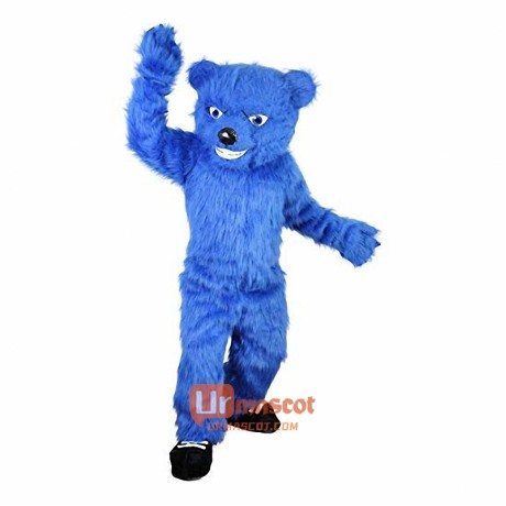 Blue Long Hairy Bear Cartoon Mascot Costume Plush with Mask