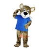 Blue Vest Wild Cat Cartoon Mascot Costume Plush with Mask