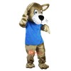 Blue Vest Wild Cat Cartoon Mascot Costume Plush with Mask