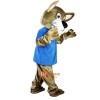 Blue Vest Wild Cat Cartoon Mascot Costume Plush with Mask