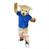 Blue Vest Wild Cat Leopard Cartoon Mascot Costume Plush with Mask