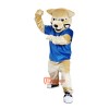 Blue Vest Wild Cat Leopard Cartoon Mascot Costume Plush with Mask