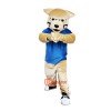 Blue Vest Wild Cat Leopard Cartoon Mascot Costume Plush with Mask