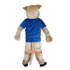 Blue Vest Wild Cat Leopard Cartoon Mascot Costume Plush with Mask
