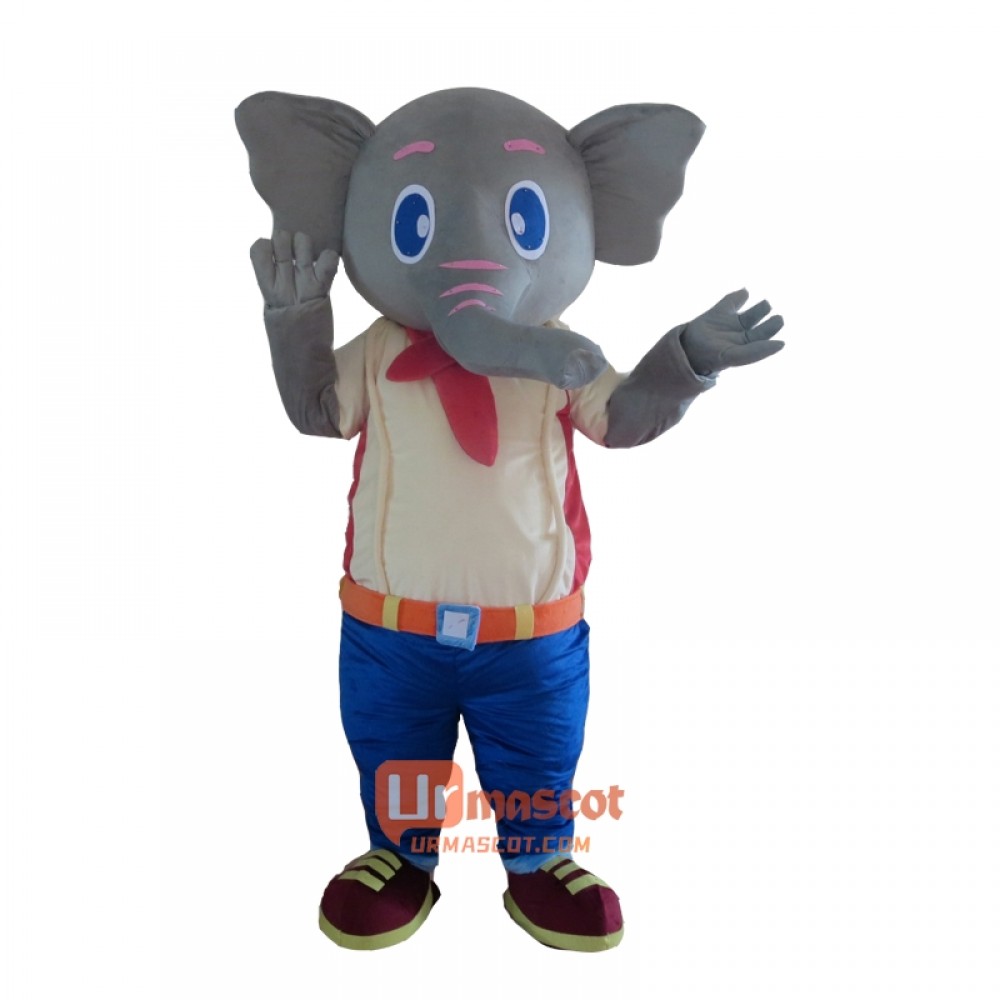 Cute Grey Elephant Mascot Cartoon Costume