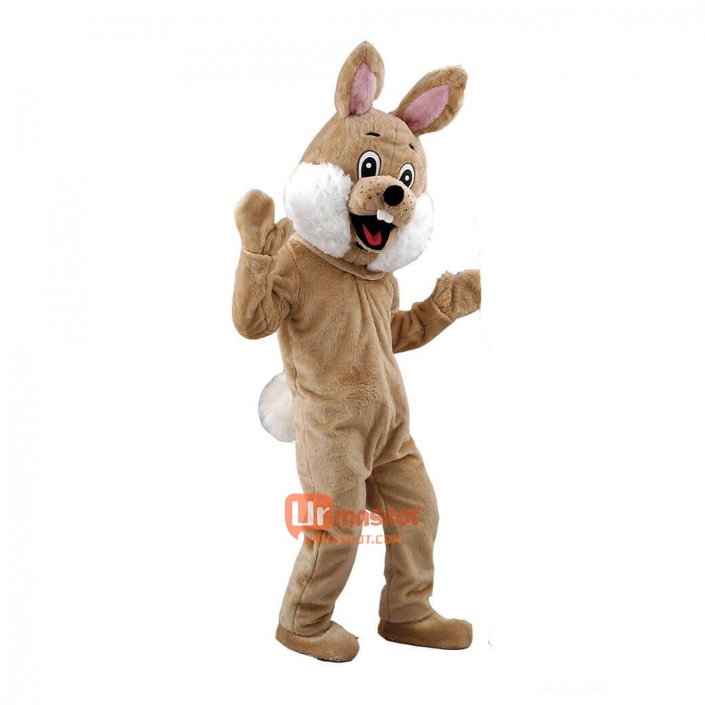 Cute Happy Brown Rabbit Cartoon Mascot Costume Plush with Mask