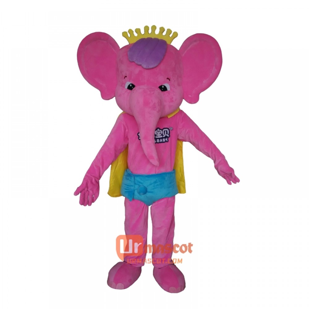 Cute Pink Elephant Mascot Cartoon Costume