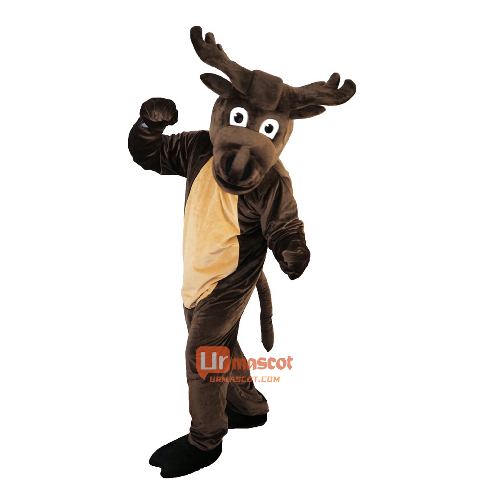 Dark Brown Elk Cartoon Mascot Costume Plush with Mask