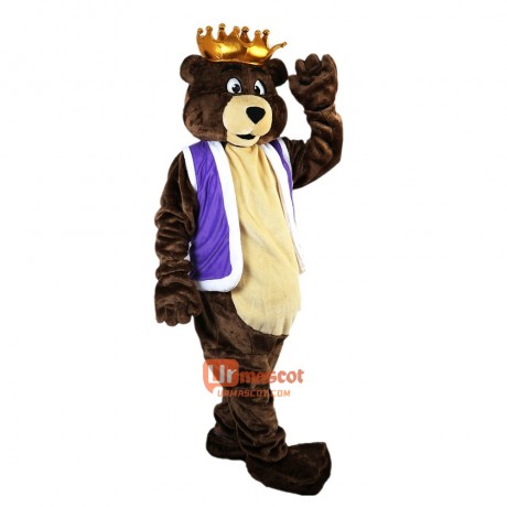 Dark Brown King Bear Cartoon Mascot Costume Plush with Mask