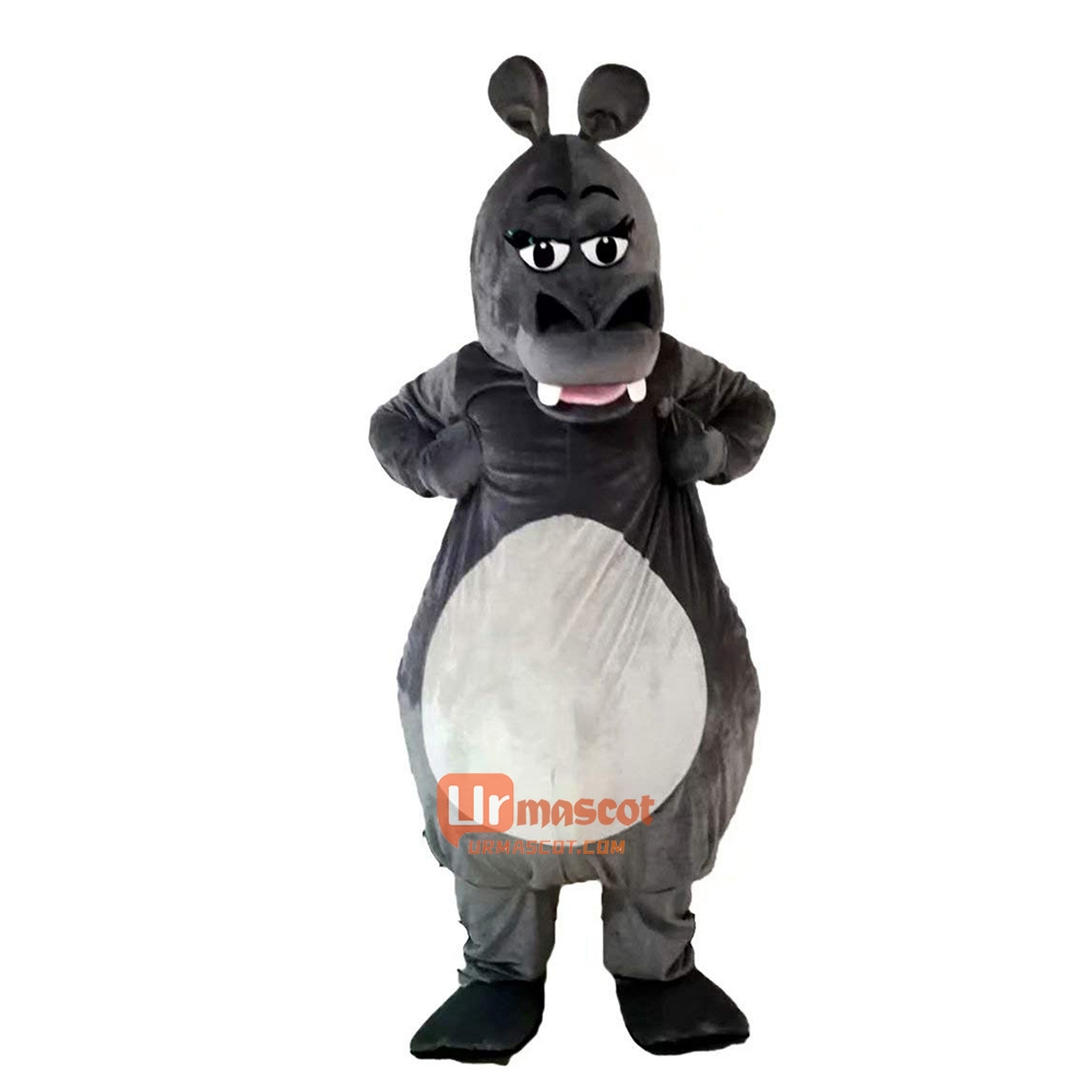 Gray Hippopotamus Cartoon Mascot Costume Plush with Mask