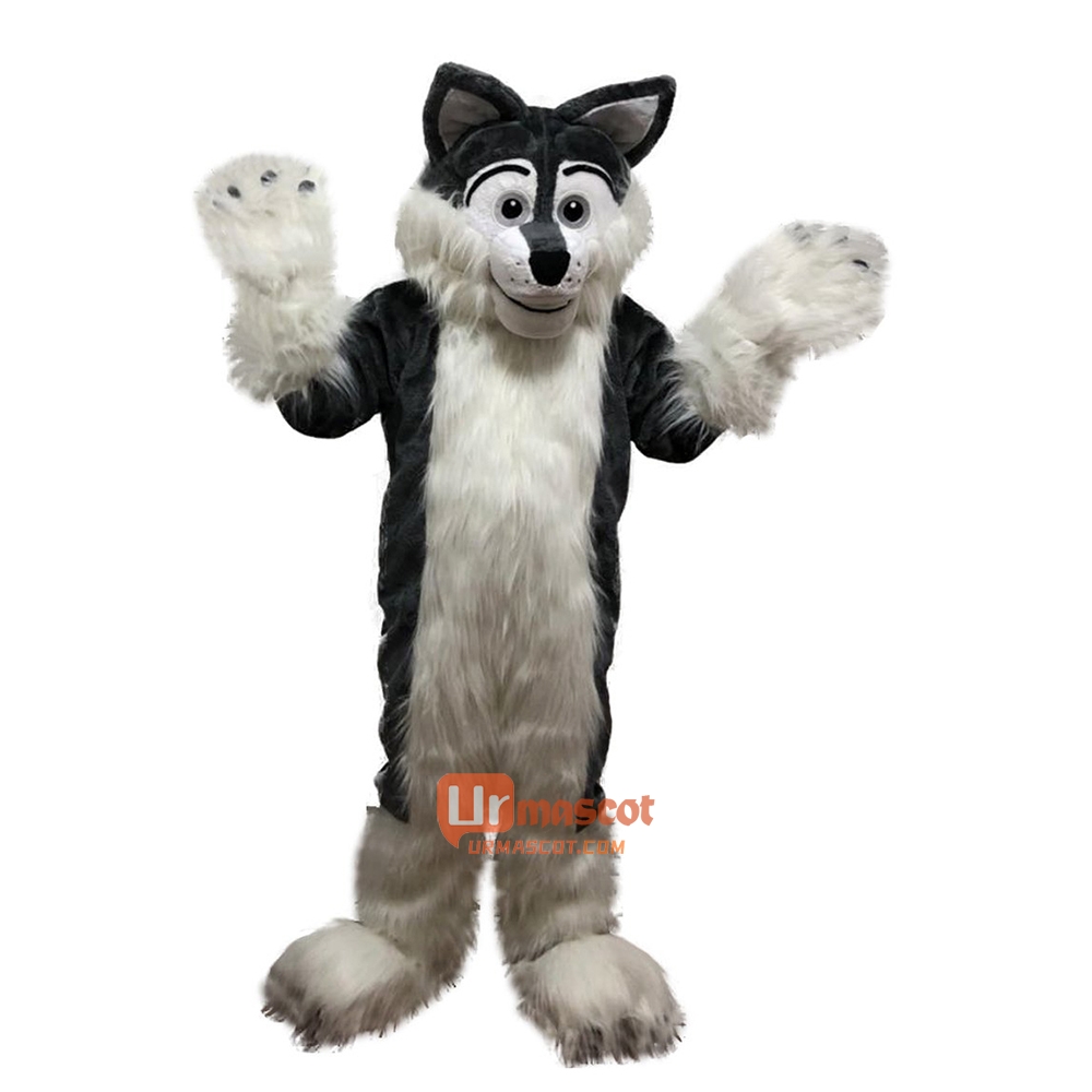 Gray Long Hairy Wolf Cartoon Mascot Costume Plush with Mask