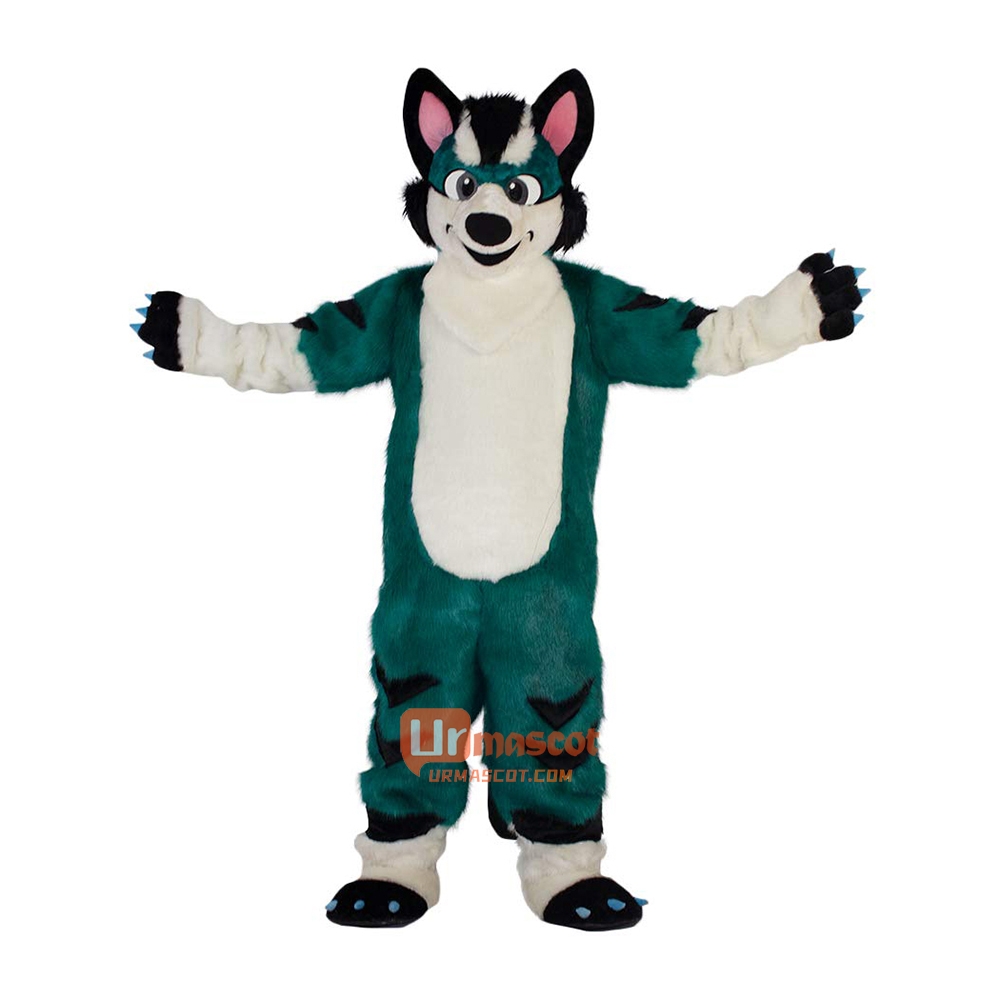Green Fox Dog Husky Cartoon Mascot Costume Plush with Mask
