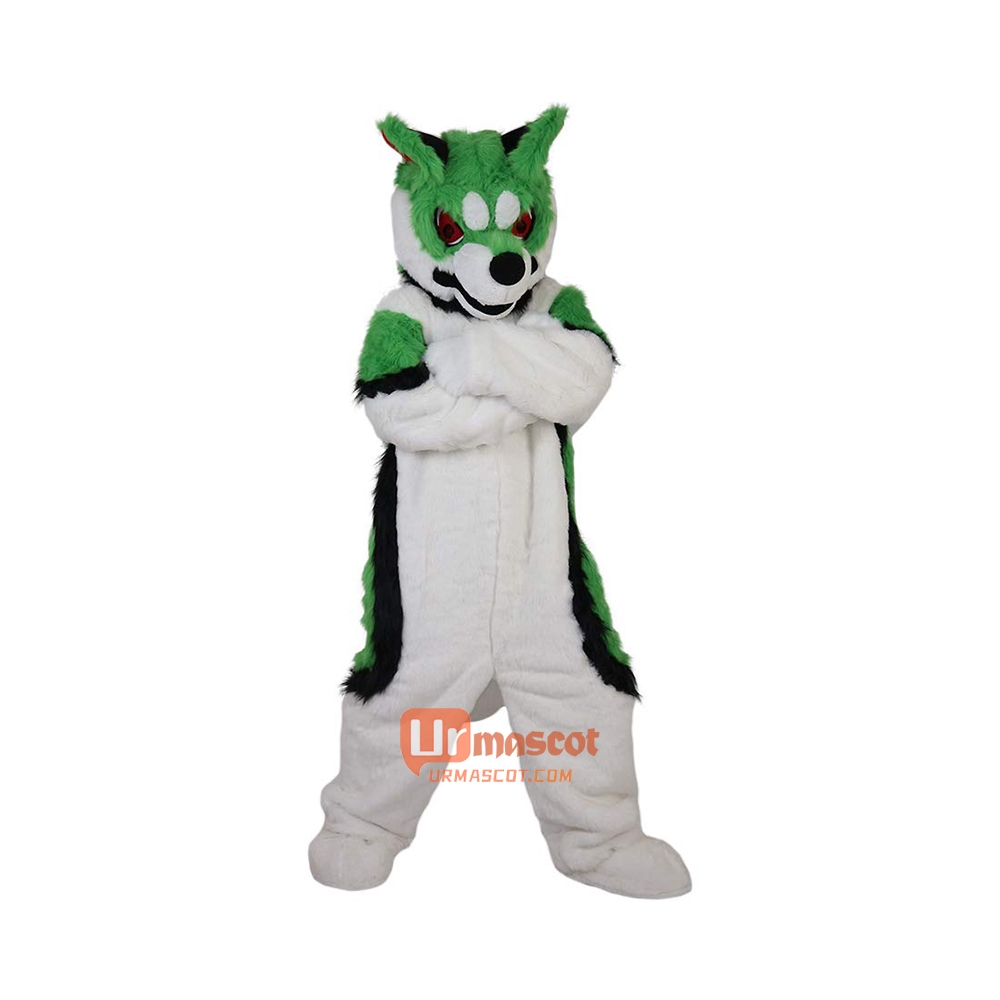 Green Fox Dog Husky Cartoon Mascot Costume Plush with Mask