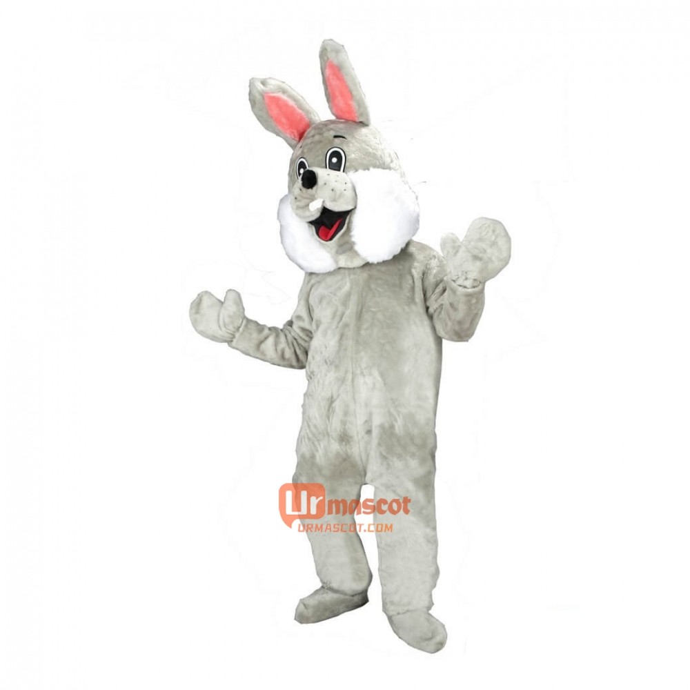 Grey Happy Rabbit Cartoon Mascot Costume Plush with Mask