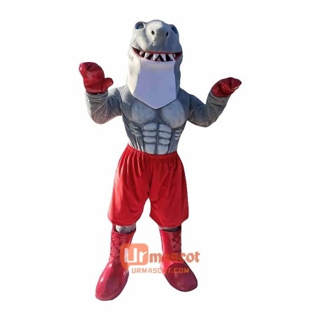 Grey Muscle shark Cartoon Mascot Costume Plush with Mask