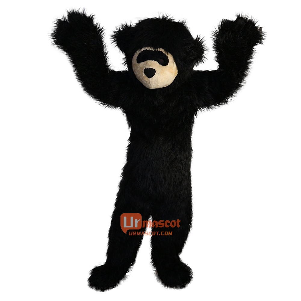 Long Hair Black Bear Cartoon Mascot Costume Plush with Mask