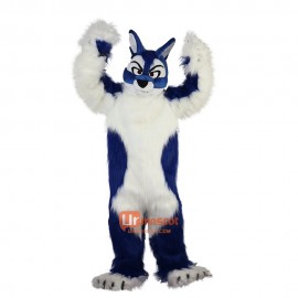 Long Hair Blue Wolf Cartoon Mascot Costume Plush with Mask