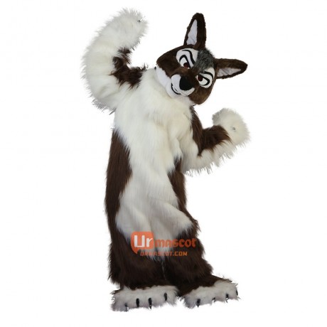 Long Hair Brown Wolf Cartoon Mascot Costume Plush with Mask