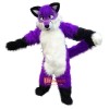 Long Hair Purple Wolf Fox Dog Cartoon Mascot Costume Plush with Mask