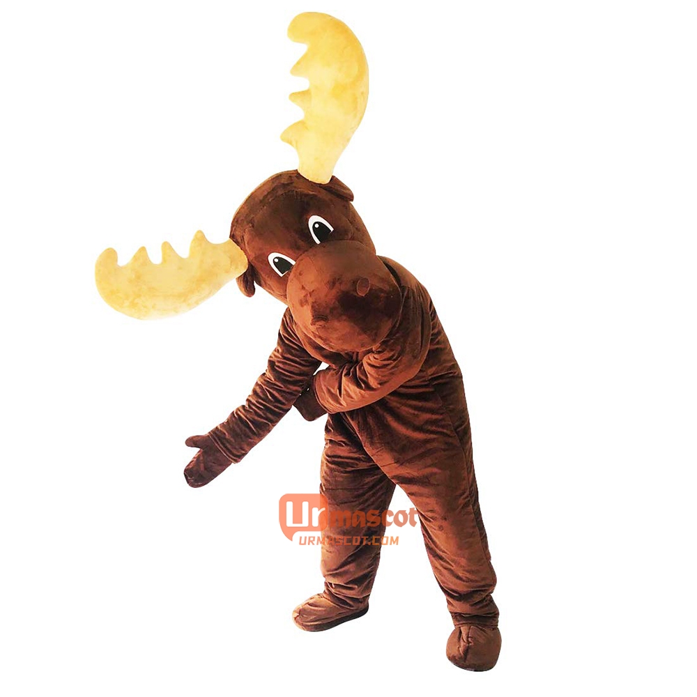Moose Elk Wapiti Horned Deer Cartoon Mascot Costume Plush with Mask