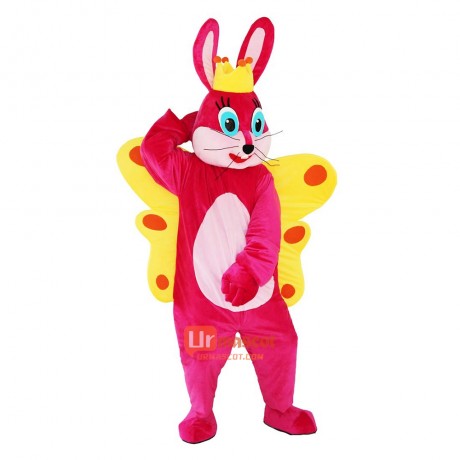 Pink Butterfly Rabbit Bunny Cartoon Mascot Costume Plush with Mask