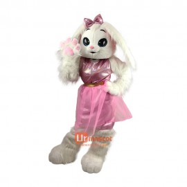 Pink white rabbit Costume Easter Bunny Cartoon Mascot Costume Plush with Mask