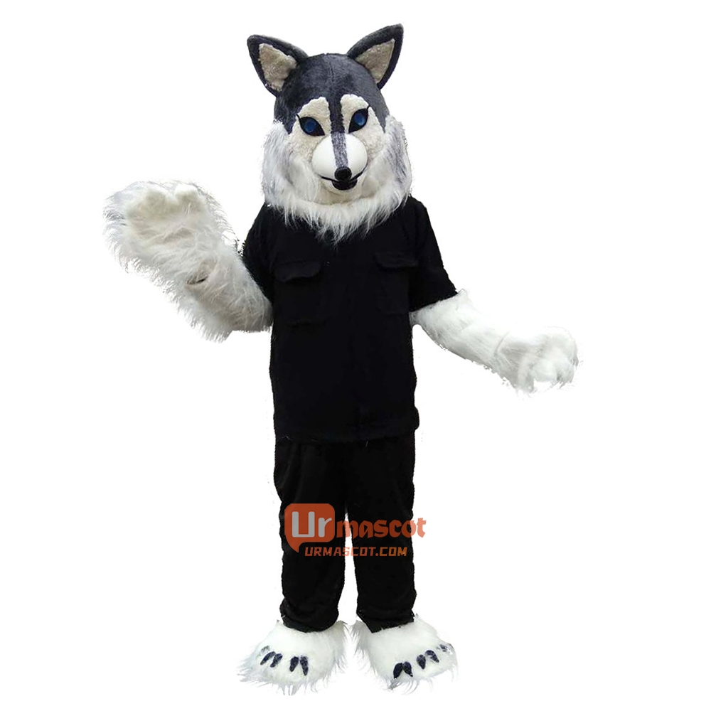 Police Gray Wolf Cartoon Mascot Costume Plush with Mask