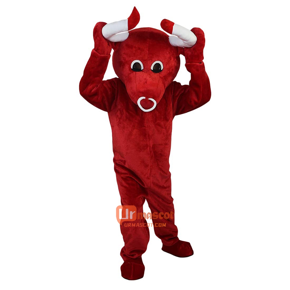 Red Cow Bull Bison Cartoon Mascot Costume Plush with Mask