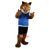 Sporty Tiger in Blue Vest Cartoon Mascot Costume Plush with Mask