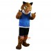 Sporty Tiger in Blue Vest Cartoon Mascot Costume Plush with Mask