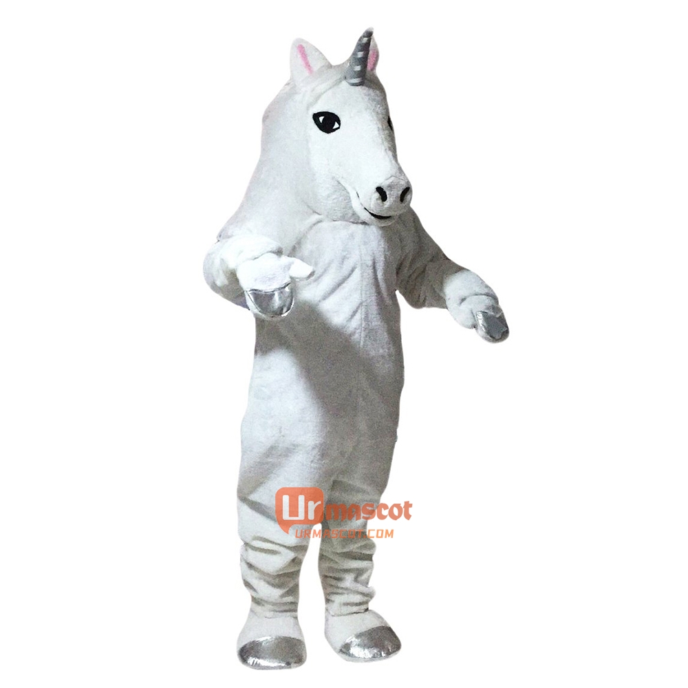 White Horse Unicorn Cartoon Mascot Costume Plush with Mask
