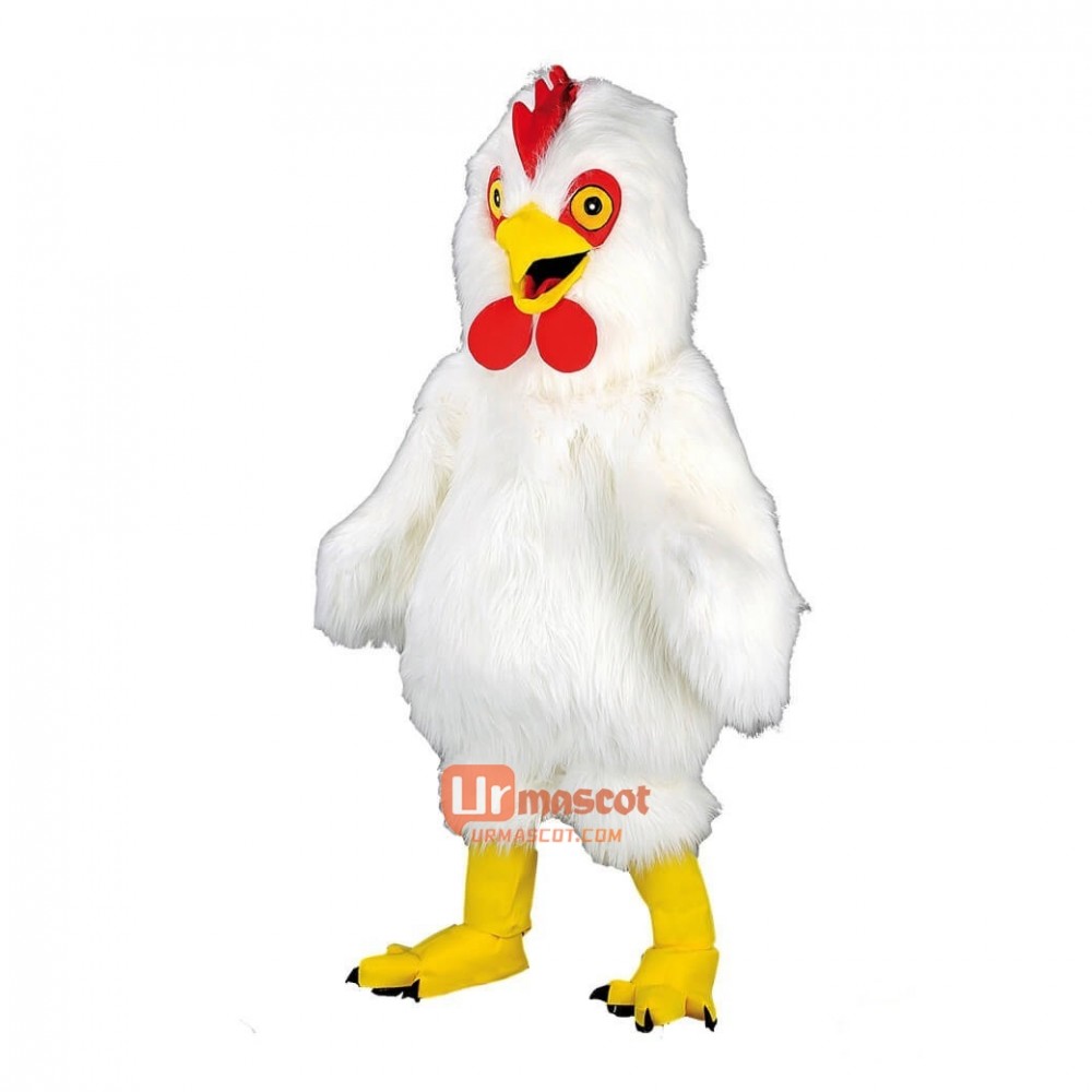 White Long Plush Chicken Custom Cartoon Mascot Costume