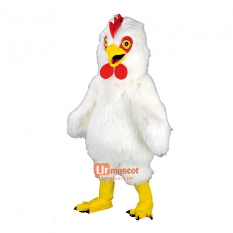 White Long Plush Chicken Custom Cartoon Mascot Costume