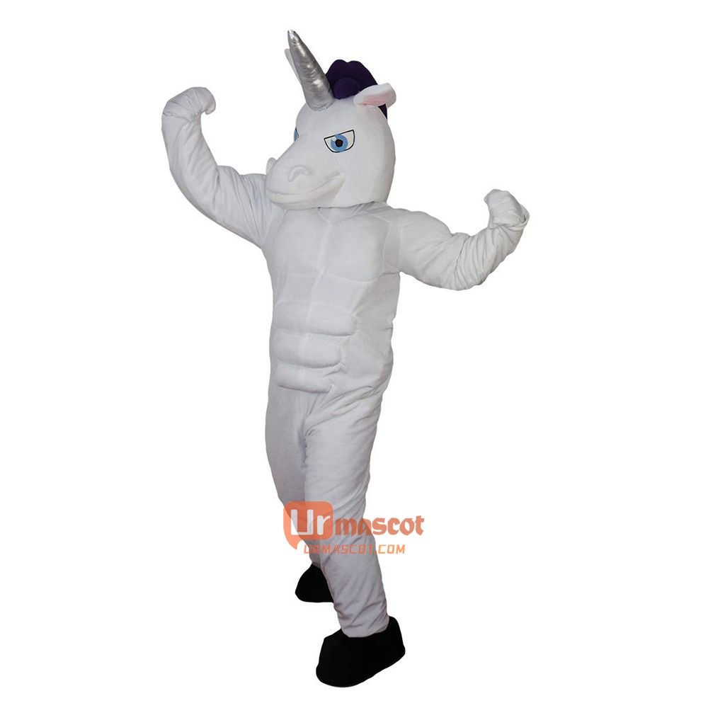 White Unicorn Horse Cartoon Mascot Costume Plush with Mask